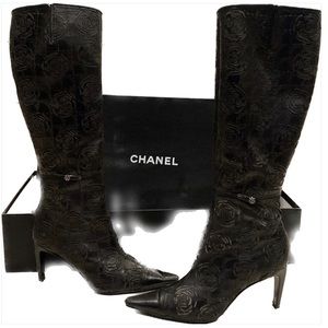 Chanel authentic vintage Camelia Embossed Knee high Boots